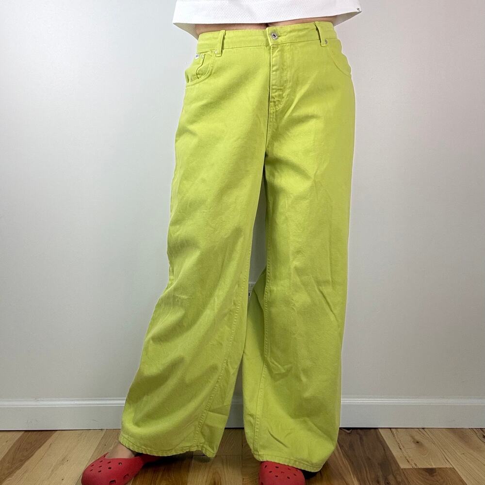 Lime Green Ragged baggy wide leg jeans size 36